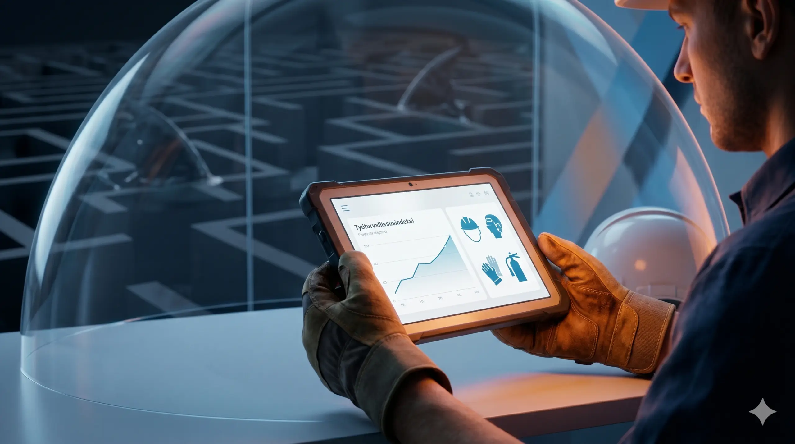 Tietosuojaseloste tyoturvallisuus.info sivulle. Kuvassa työturvallisuus mittari ja henkilö seuraamassa tilanne